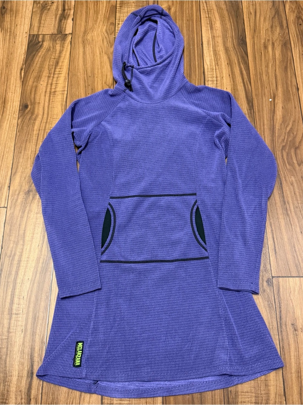 Melanzana Micro Grid Hoodie Purple Pullover Fleece Womens Medium